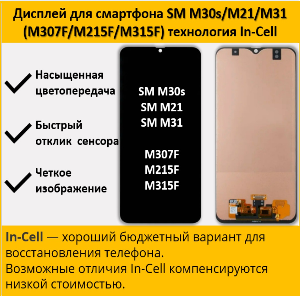 Дисплей для смартфона Samsung M30s,Samsung M21,Samsung M31, M307F/M215F/M315F In-Cell