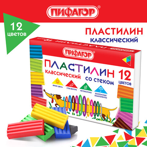 

Пластилин классический ПИФАГОР Веселая такса 12 цветов 180 г СО СТЕКОМ 106675 (3шт), Разноцветный