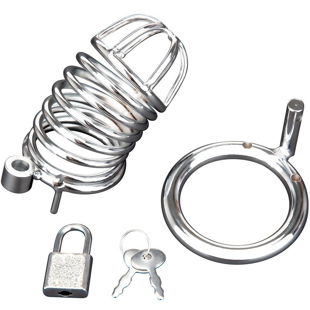 Металлическая клетка с замком BlueLine Deluxe Сhastity Сage серебряная