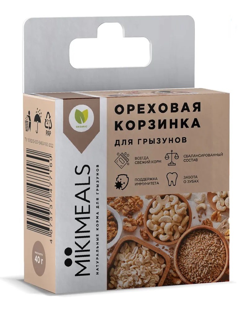 

Лакомство для грызунов MIKIMEALS Корзинка ореховая, 40 г, корзинка