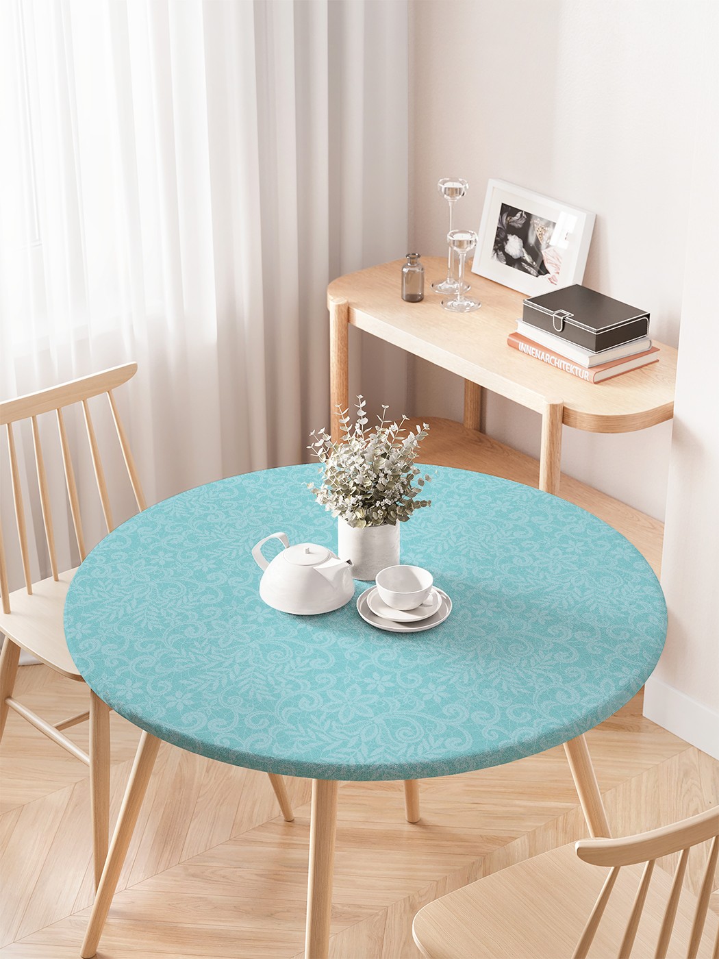 

Круглая кухонная скатерть на резинке JoyArty, на круглый стол диаметром 75-100 см., Зеленый, Океанский полет