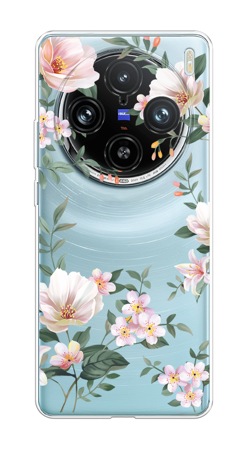 

Чехол на Vivo X100 Pro "Beautiful white flowers", Бежевый;зеленый, 2611850-1