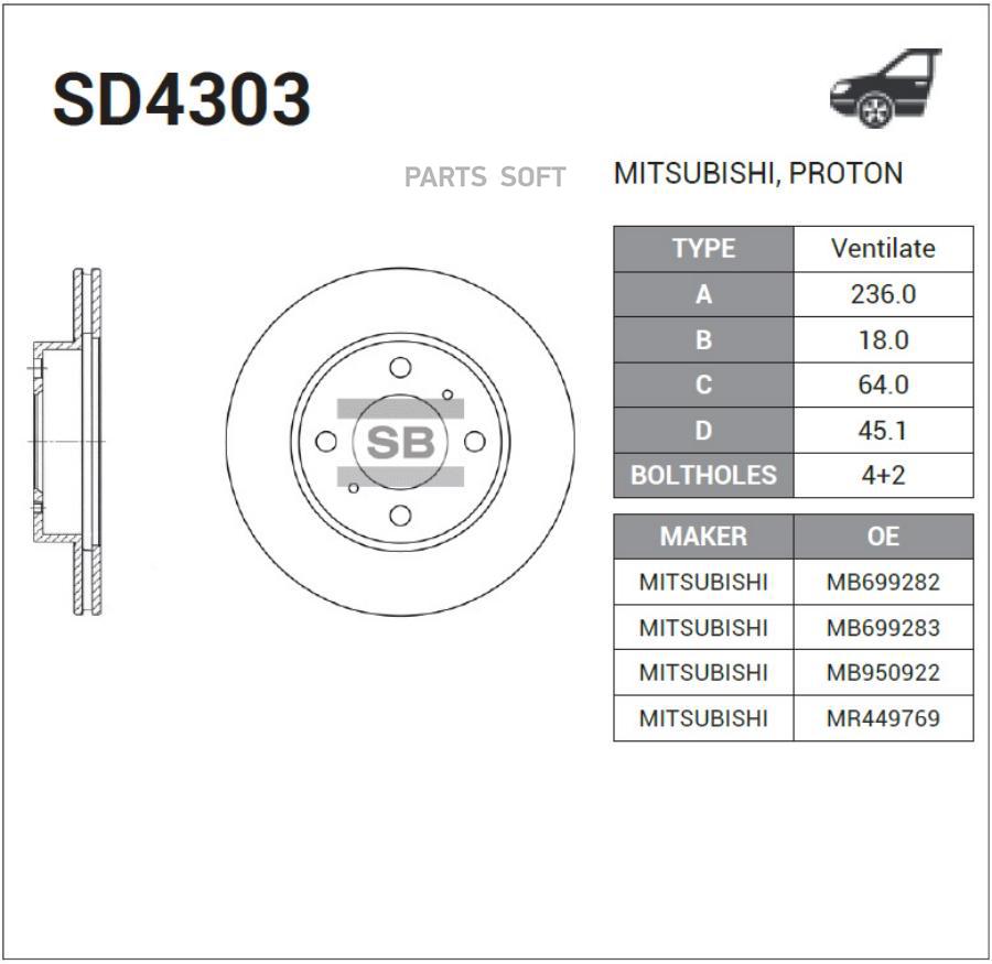 

Диск тормозной Sangsin SD4303
