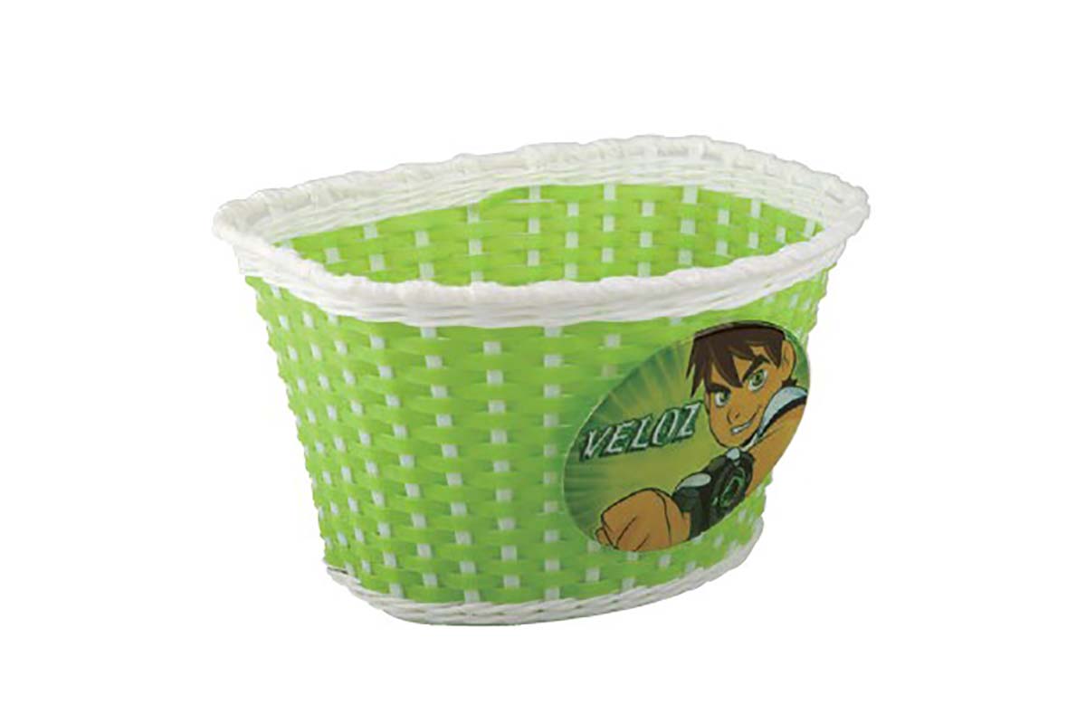 

Корзина велосипедная детская 24х16,5х15,5см пластмассовая универсальное крепление на руль, Зеленый;белый