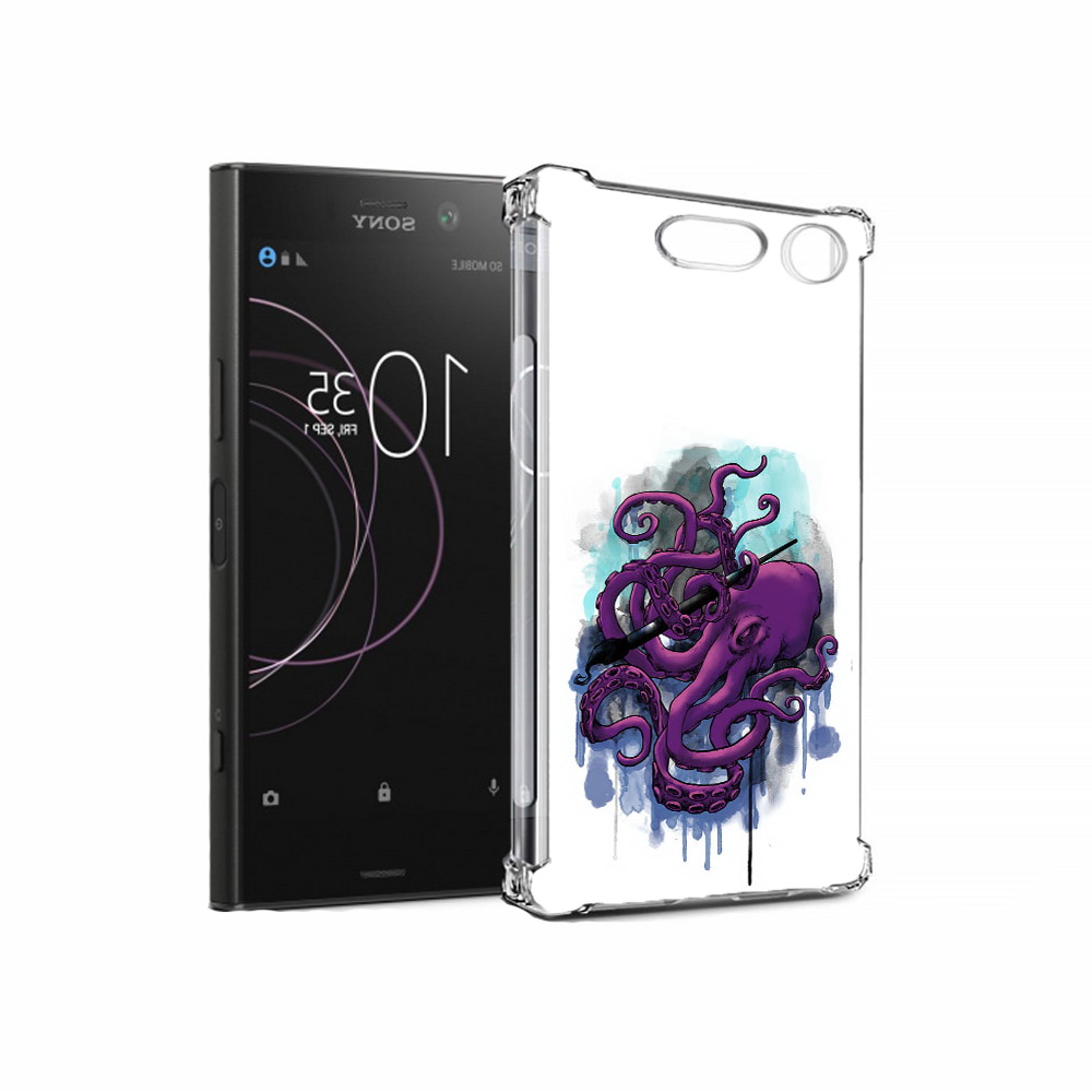

Чехол MyPads Tocco для Sony Xperia XZ1 фиолетовый осьминог (PT77229.221.658), Прозрачный, Tocco