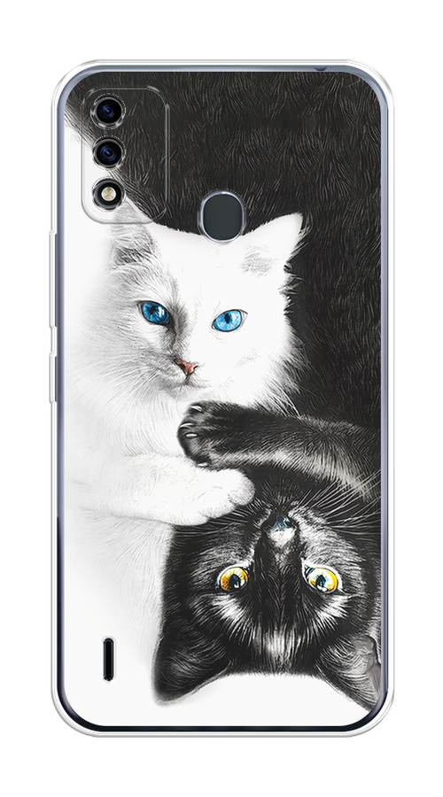 

Чехол на Itel A48 "Коты Инь-Янь", Черный;белый;голубой, 3200150-1