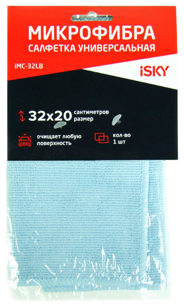 Салфетка для ухода за автомобилем iSky , 32х20 см, микрофибра, голубой