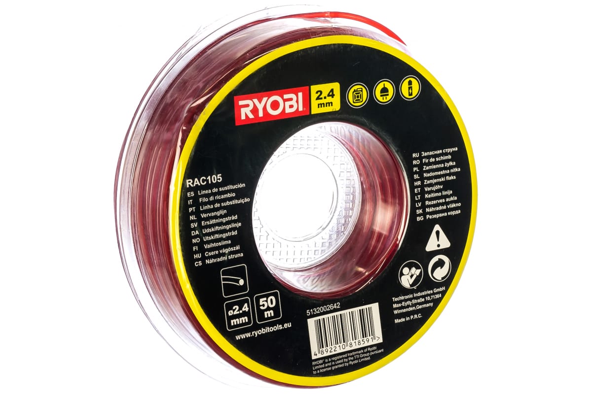 

Леска для триммера прямая круг 2,4 мм Ryobi RAC105 5132002642 50 м, RAC105