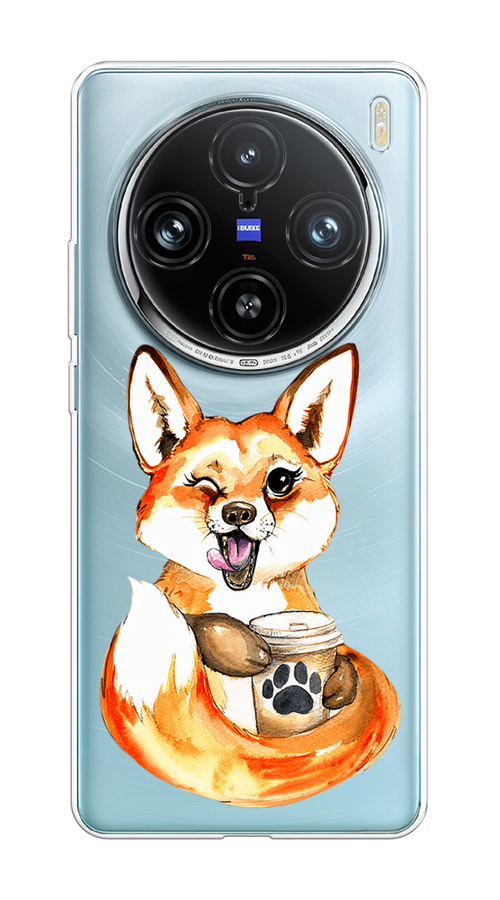 

Чехол на Vivo X100 Pro "Подмигивающая лиса с кофе", Оранжевый;белый;коричневый, 2611850-1