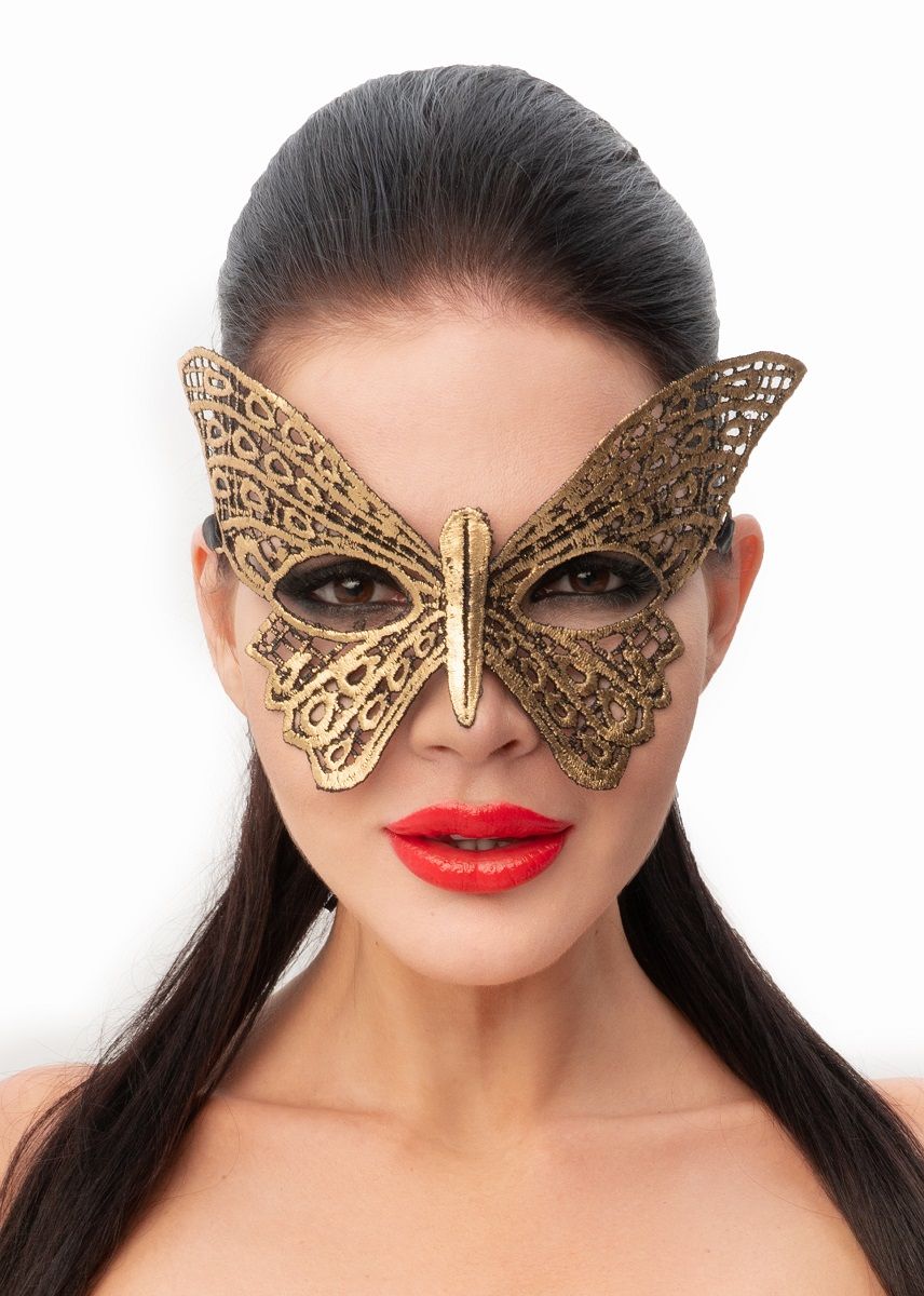 фото Женская карнавальная маска сумерки богов в форме бабочки золотая