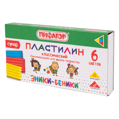 Пластилин классический ПИФАГОР ЭНИКИ-БЕНИКИ СУПЕР, 6 цветов, 120 г, стек, 106428, (4шт.) пластилин 12 цв эники беники супер 120 г 106505 пифагор