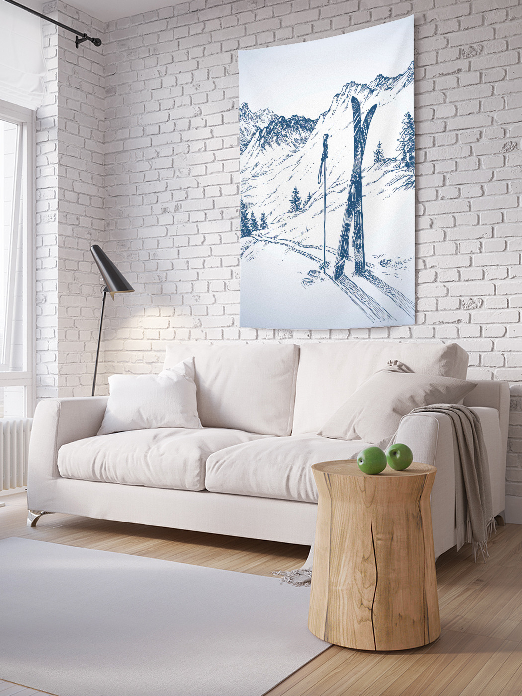 фото Вертикальное фотопанно на стену joyarty "лыжи в горах", 100x150 см