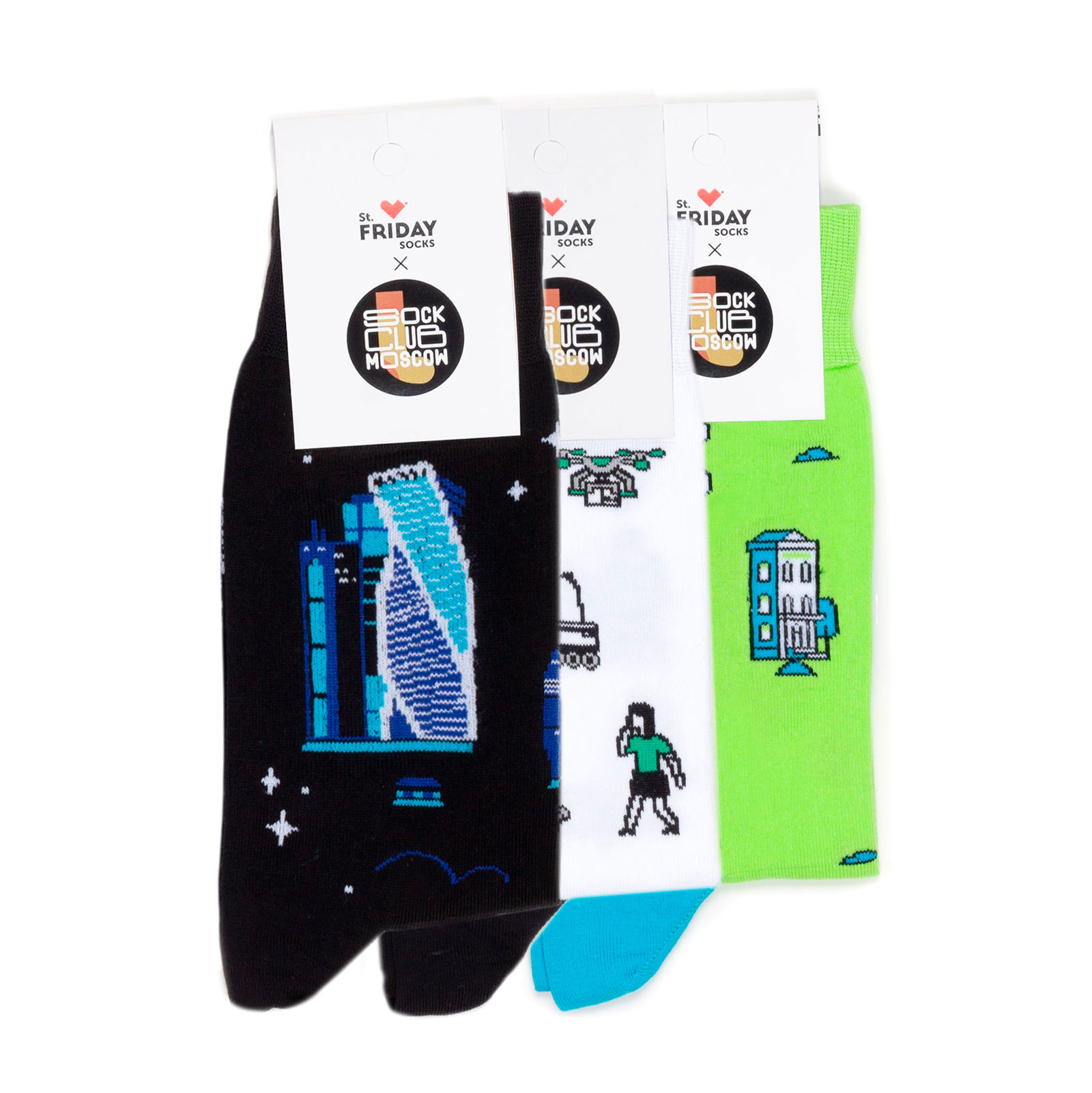 

Комплект носков унисекс St. Friday Socks Три пары - Город будущего разноцветный 38-41, Черный;белый;зеленый, Три пары - Город будущего