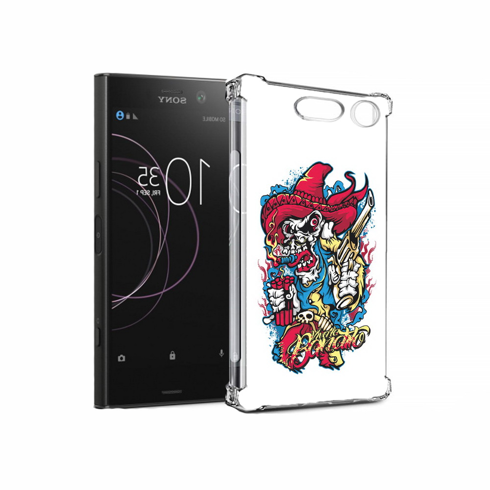

Чехол MyPads Tocco для Sony Xperia XZ1 нарисованный скелет с писталетом (PT77229.221.513), Прозрачный, Tocco