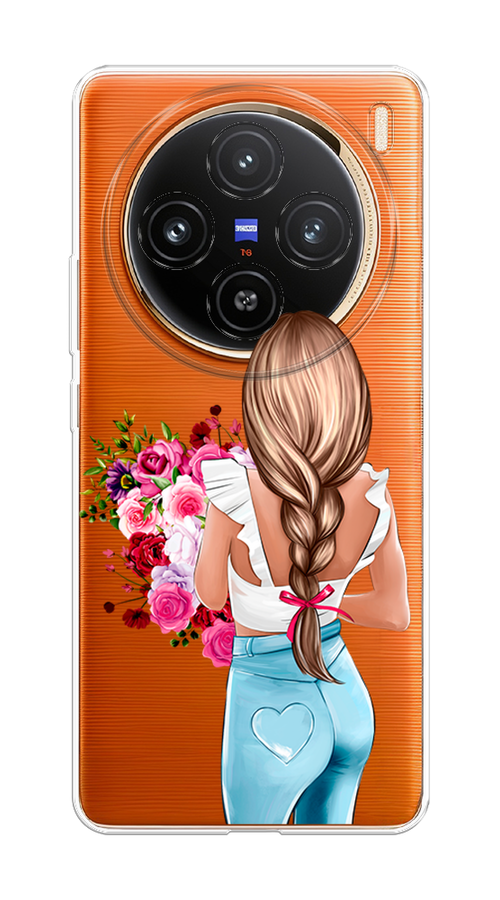 

Чехол на Vivo X100 "Девушка с цветами", Коричневый;розовый;бирюзовый, 2611750-1