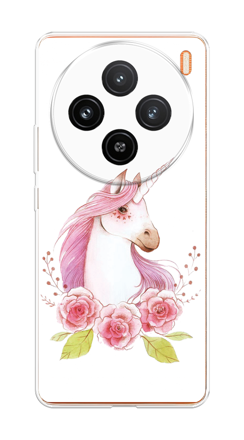 

Чехол на Vivo X100 "Единорог цветы", Белый;розовый;серый, 2611750-1