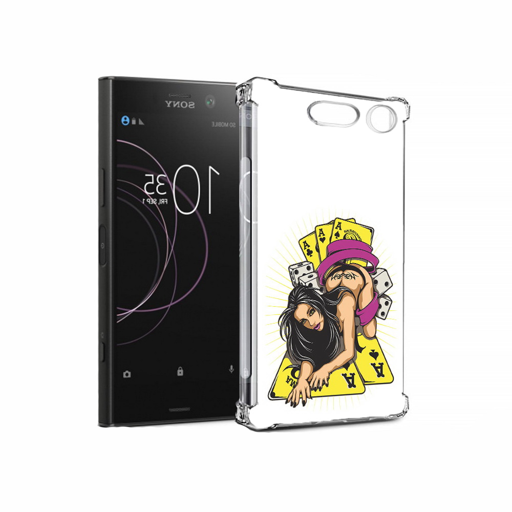 Чехол MyPads Tocco для Sony Xperia XZ1 нарисованная девушка с игровыми картами