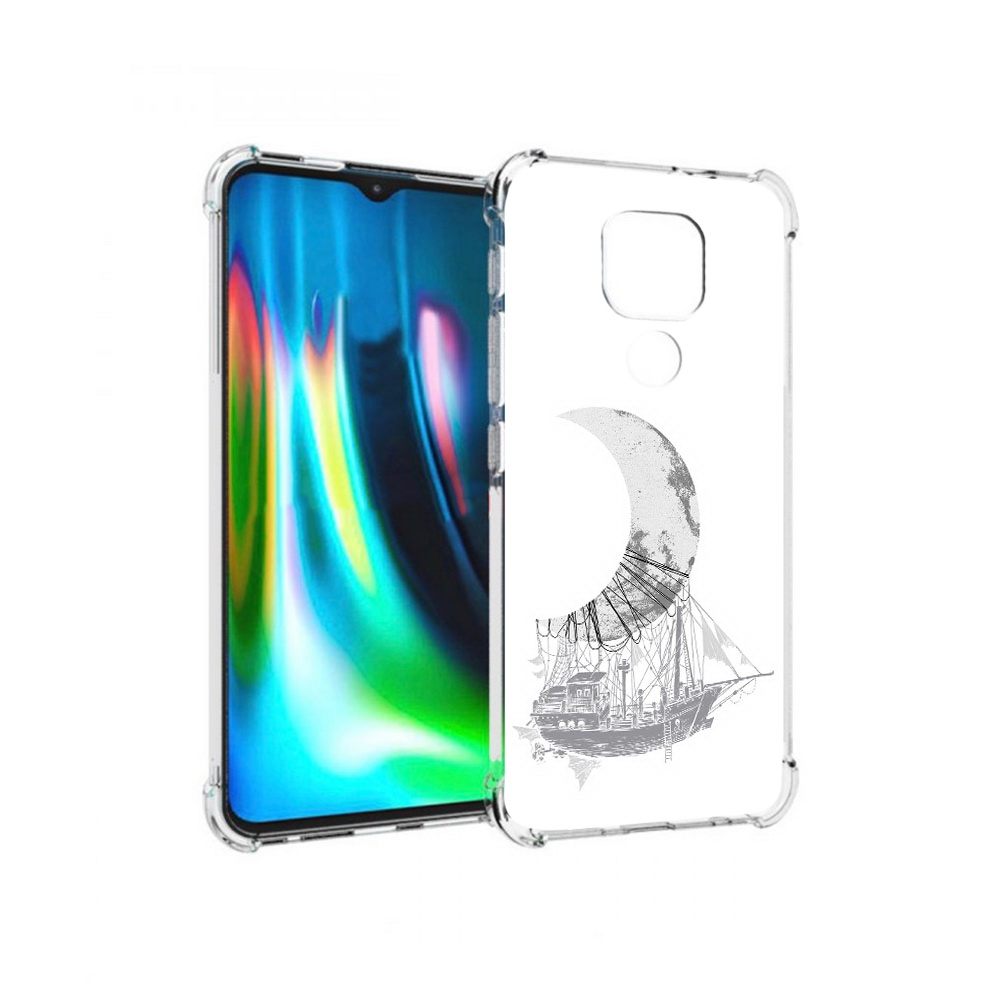

Чехол MyPads Tocco для Motorola Moto G9 Play черно белый корабль полумесяц, Прозрачный, Tocco