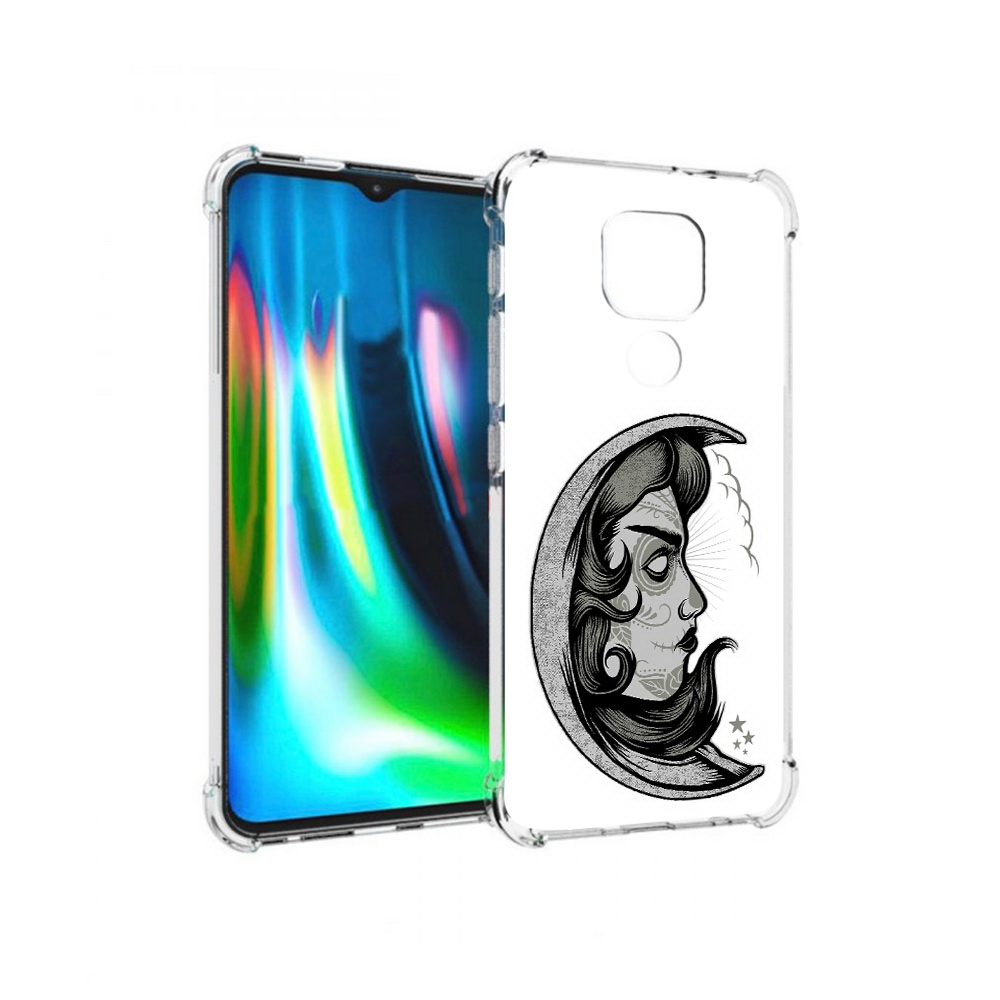 

Чехол MyPads Tocco для Motorola Moto G9 Play черно белая луна с лицом (PT227081.347.680), Прозрачный, Tocco
