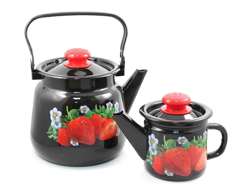 фото Набор эмал.посуды 2пр 23 чайный черный клубника садовая (ч.1л,3,5л) n23n59 nobrand
