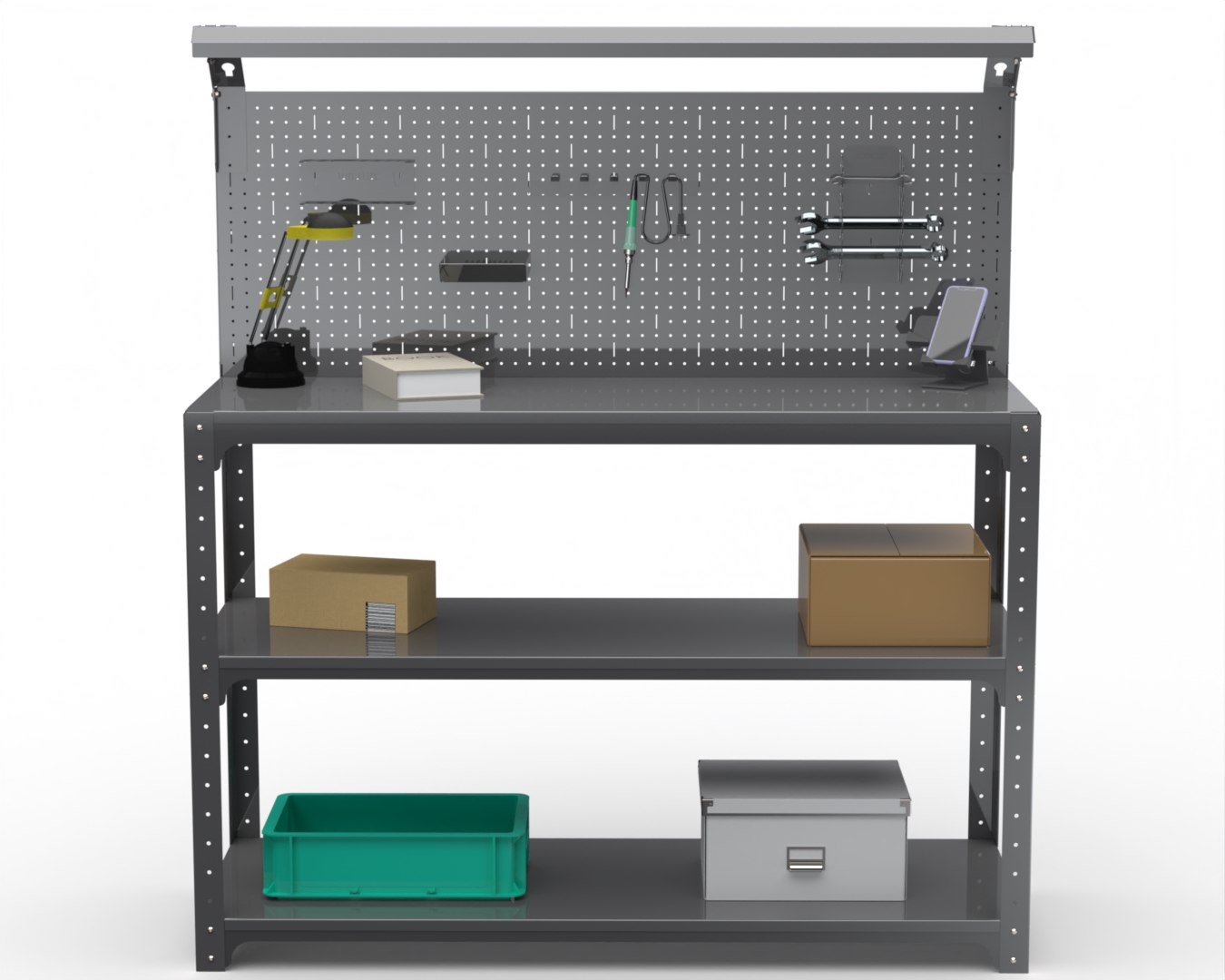 

Стол-верстак Metalex 205331 KIT 950х1700х500 2-е полки, панель, освещение, серый