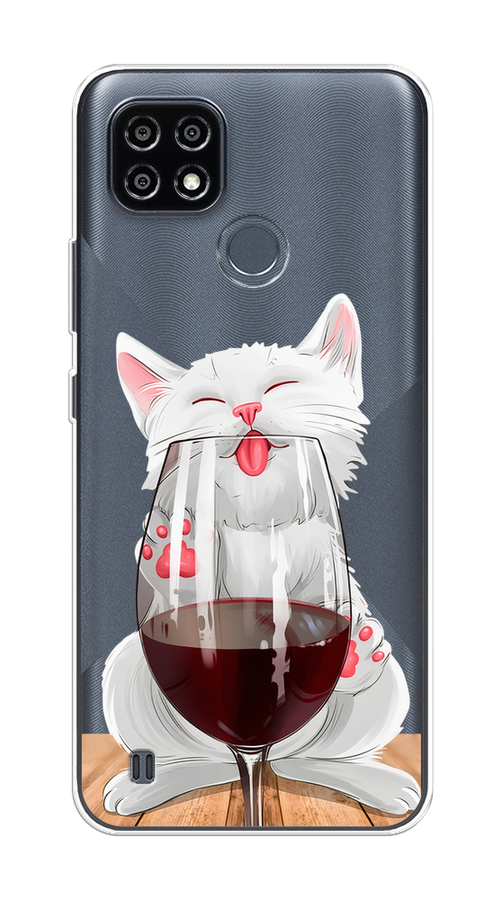 

Чехол на Realme C21Y/C25Y "Кот с бокалом", Прозрачный;белый;красный, 256850-1