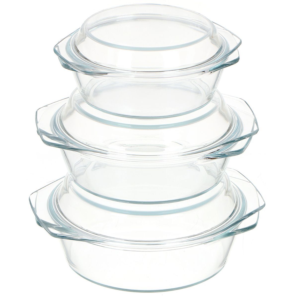 фото Набор посуды жаропрочной стекло 3 шт 0.7 1 1.4 л кругл с крыш y4-3580 nobrand