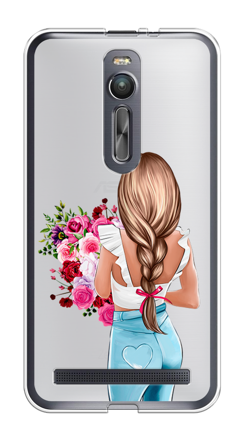 

Чехол на Asus Zenfone 2 ZE550ML "Девушка с цветами", Коричневый;розовый;голубой, 40550-6