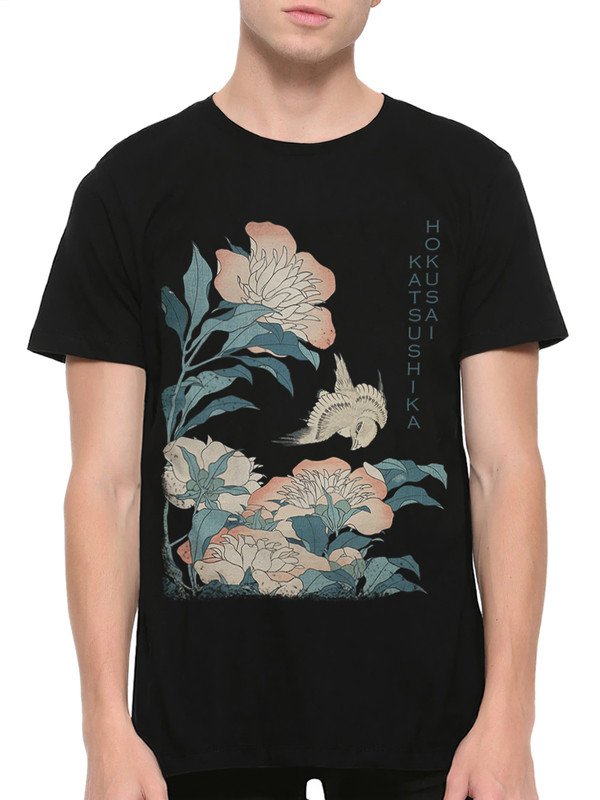 

Футболка мужская Dream Shirts Кацусика Хокусай - Пионы и Канарейка черная S, Черный, Кацусика Хокусай - Пионы и Канарейка