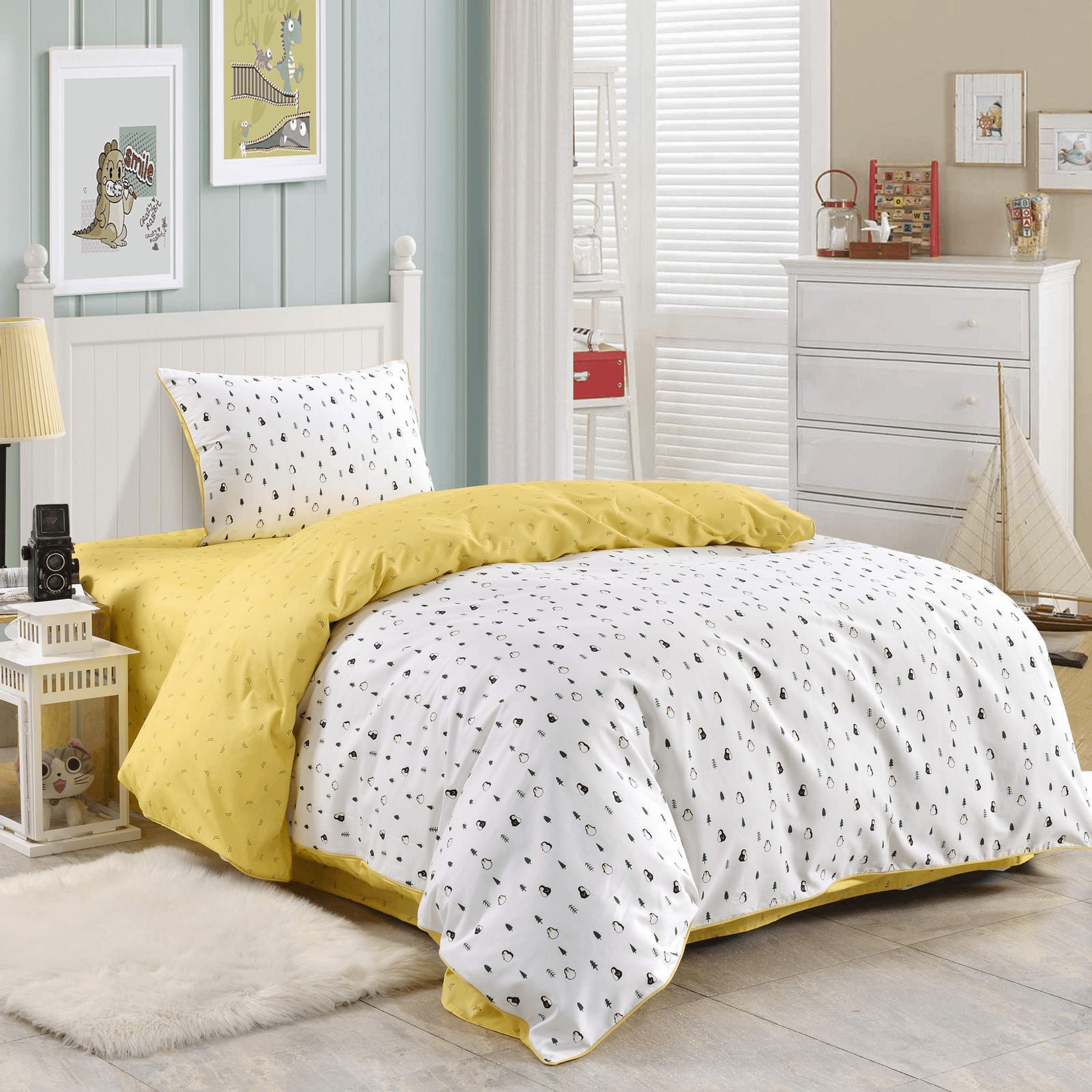 

Комплект постельного белья Sofi de Marko Пингвинята детский 1,5 сп 160 х 220 см, Белый;желтый