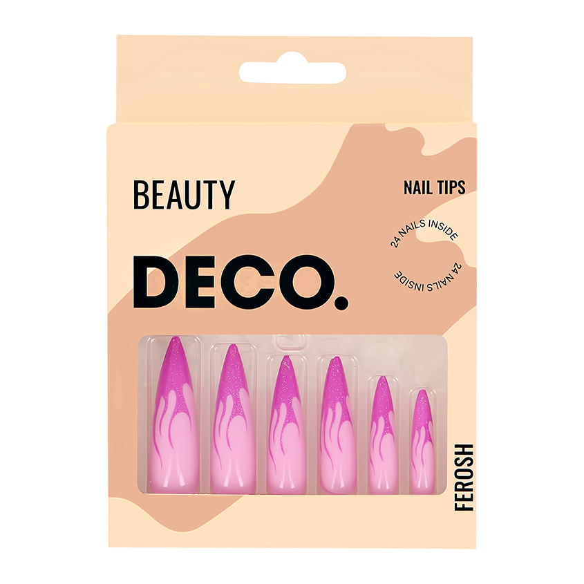 Набор накладных ногтей `DECO` FEROSH pink fire (24 шт + клеевые стикеры 24 шт)