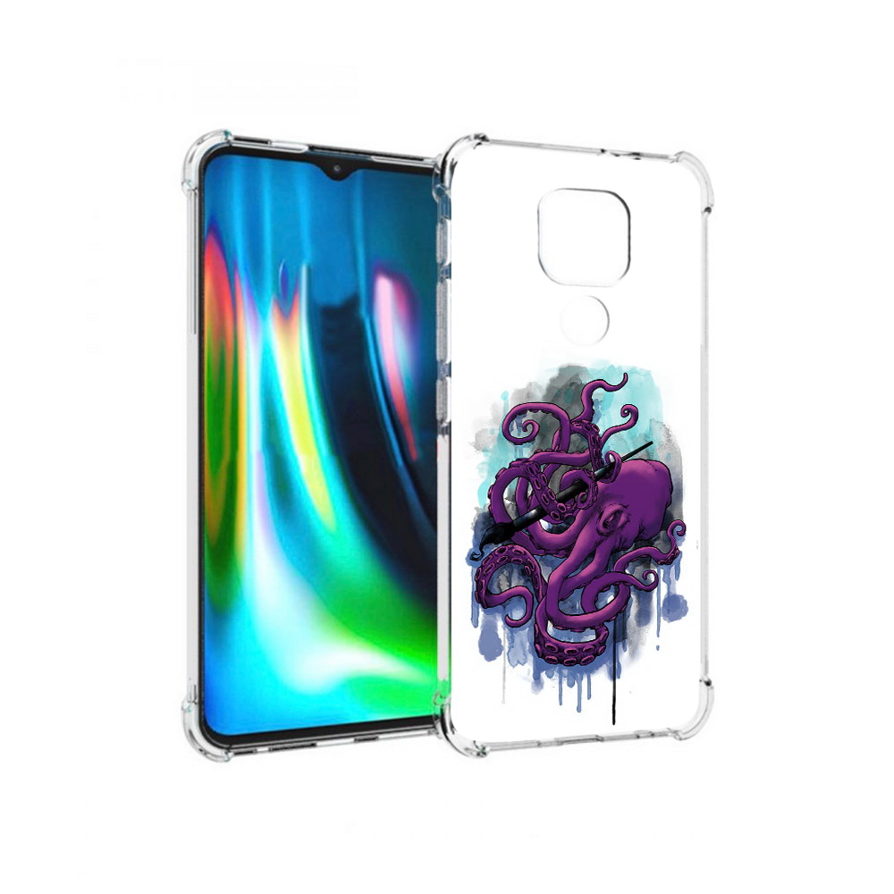 

Чехол MyPads Tocco для Motorola Moto G9 Play фиолетовый осьминог (PT227081.347.658), Прозрачный, Tocco