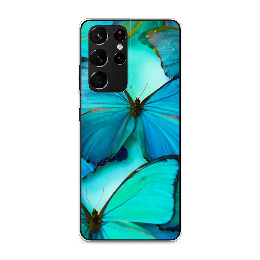 фото Силиконовый чехол "неоновые бабочки" на samsung galaxy s21 ultra awog