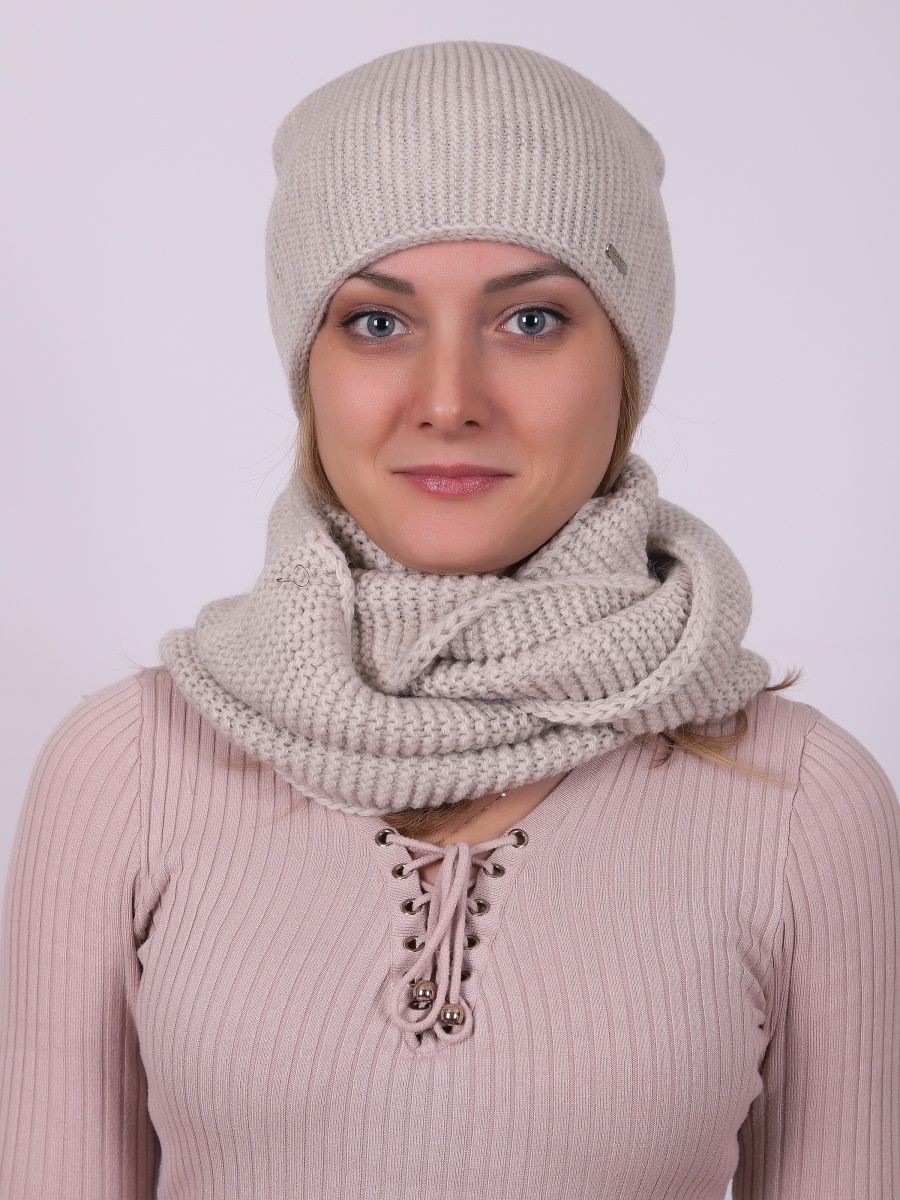 Комплект шапка+снуд женский Louren Wilton ШС-1 темно-бежевый/серый, one size