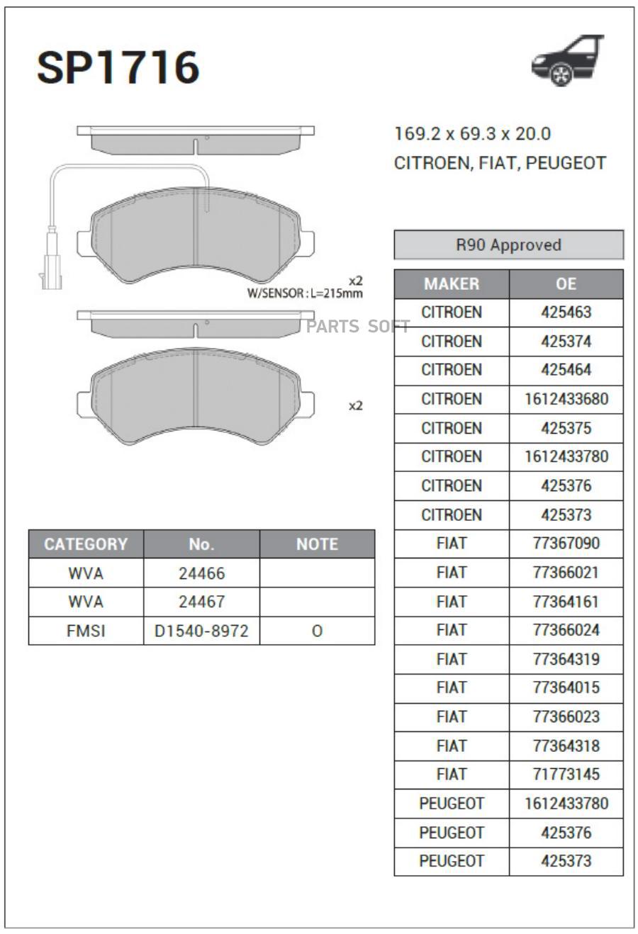 

Колодки Передние Fiat Ducato (250) 06- Sp1716 Sangsin brake арт. SP1716