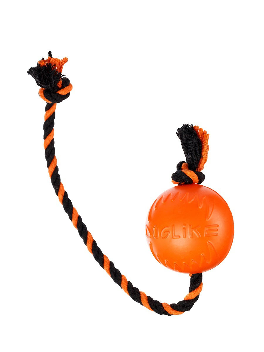 фото Развивающая игрушка для собак doglike мяч с канатом, оранжевый, черный, 35 см