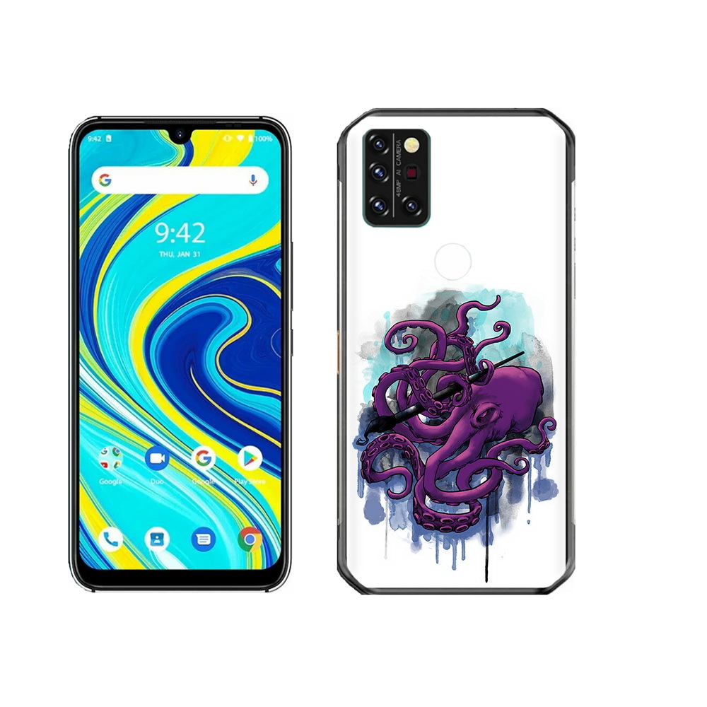 

Чехол MyPads Tocco для Umidigi A7 Pro фиолетовый осьминог, Прозрачный, Tocco