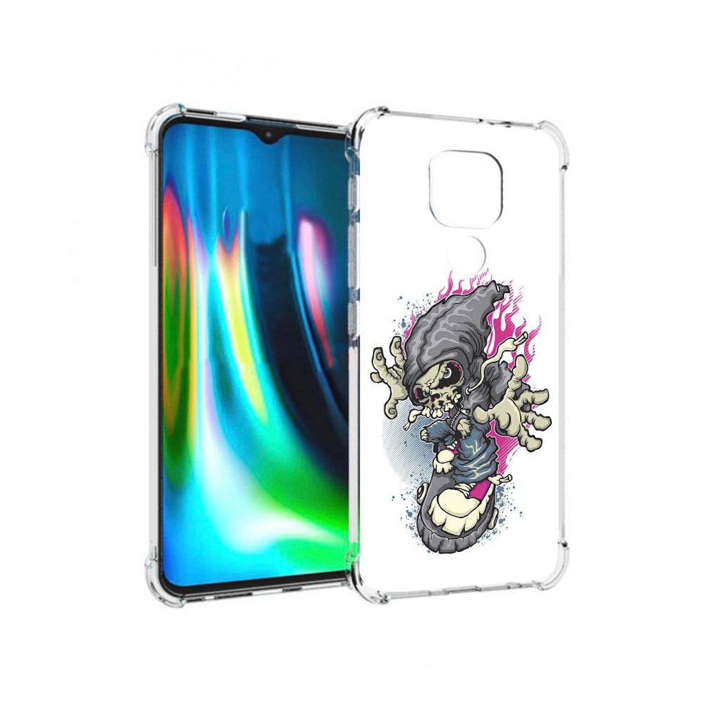 

Чехол MyPads Tocco для Motorola Moto G9 Play нарисованный скелет на скейт борде, Прозрачный, Tocco