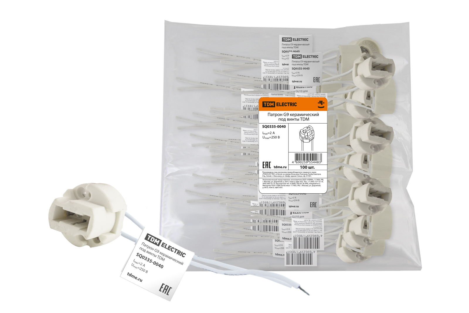 фото Патрон g9 керамический под винты tdm 100 шт sq0335-0040 tdm electric