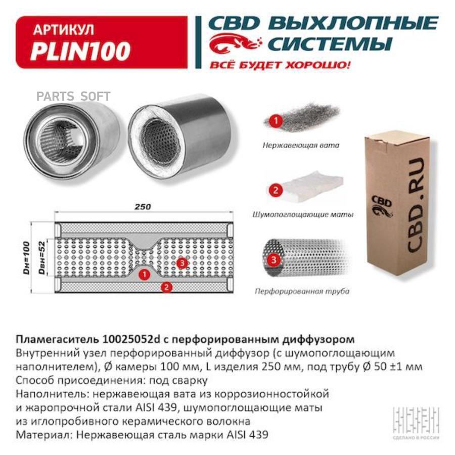 

Пламегаситель 10025052d с перфорированным диффузором, из нерж.стали. cbd. plin100