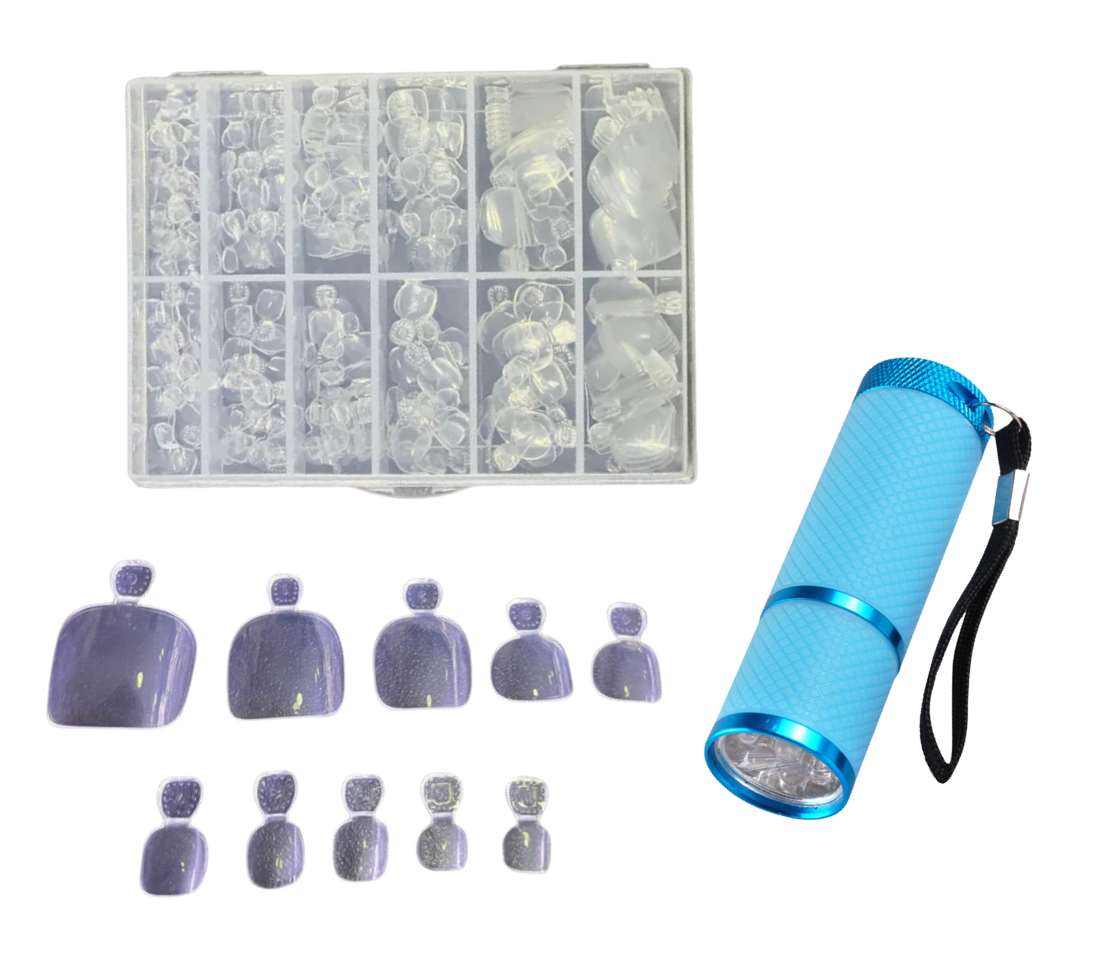 Гелевые типсы для педикюра Byfashion 240 шт и фонарик для наращивания UV+LED 9W фонарик мурочка снегурочка