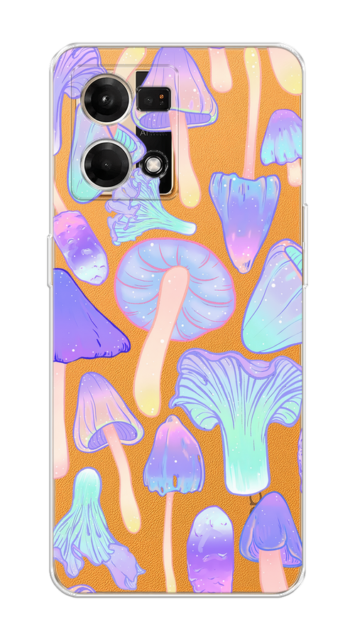 

Чехол на Oppo Reno 7 4G/8 4G "Пастельные грибы", Фиолетовый;голубой, 2511250-1