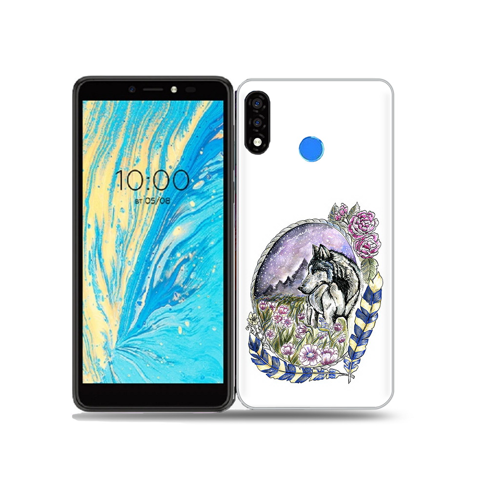 

Чехол MyPads Tocco для BQ 5740G Spring нарисованный волк в цветах с перьями, Прозрачный, Tocco