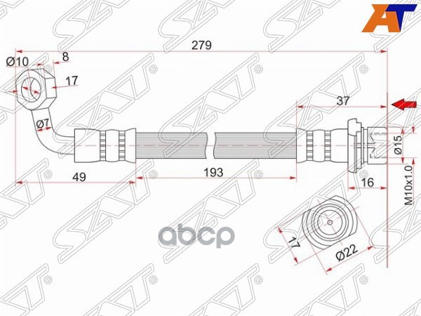 Шланг Тормозной Задний (Таиланд) Toyota Land Cruiser/Prado/Lexus Lx470 98- Lh Sat арт. ST-