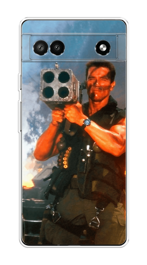 

Чехол на Google Pixel 6A "Арнольд Шварцнеггер с базукой", Голубой;коричневый, 271150-6