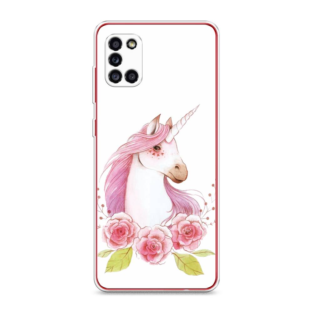 

Чехол на Samsung Galaxy A31 "Единорог цветы", Белый;розовый;серый, 2100350-1