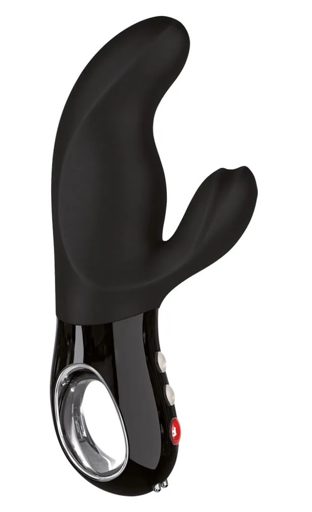 Элегантный чёрный перезаряжаемый вибратор MiSS BI с клиторальным отростком 17 см