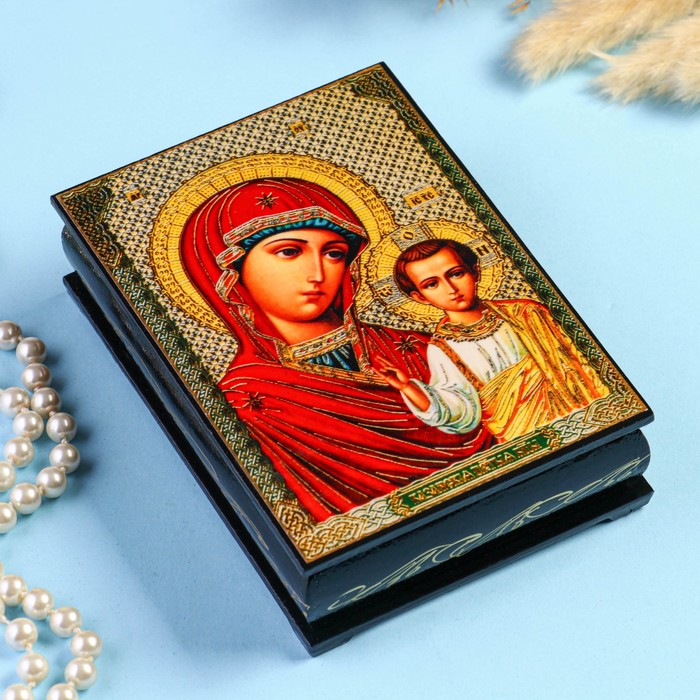 

Шкатулка «Божья Матерь Казанская» 10x14 см, лаковая миниатюра, Разноцветный;черный