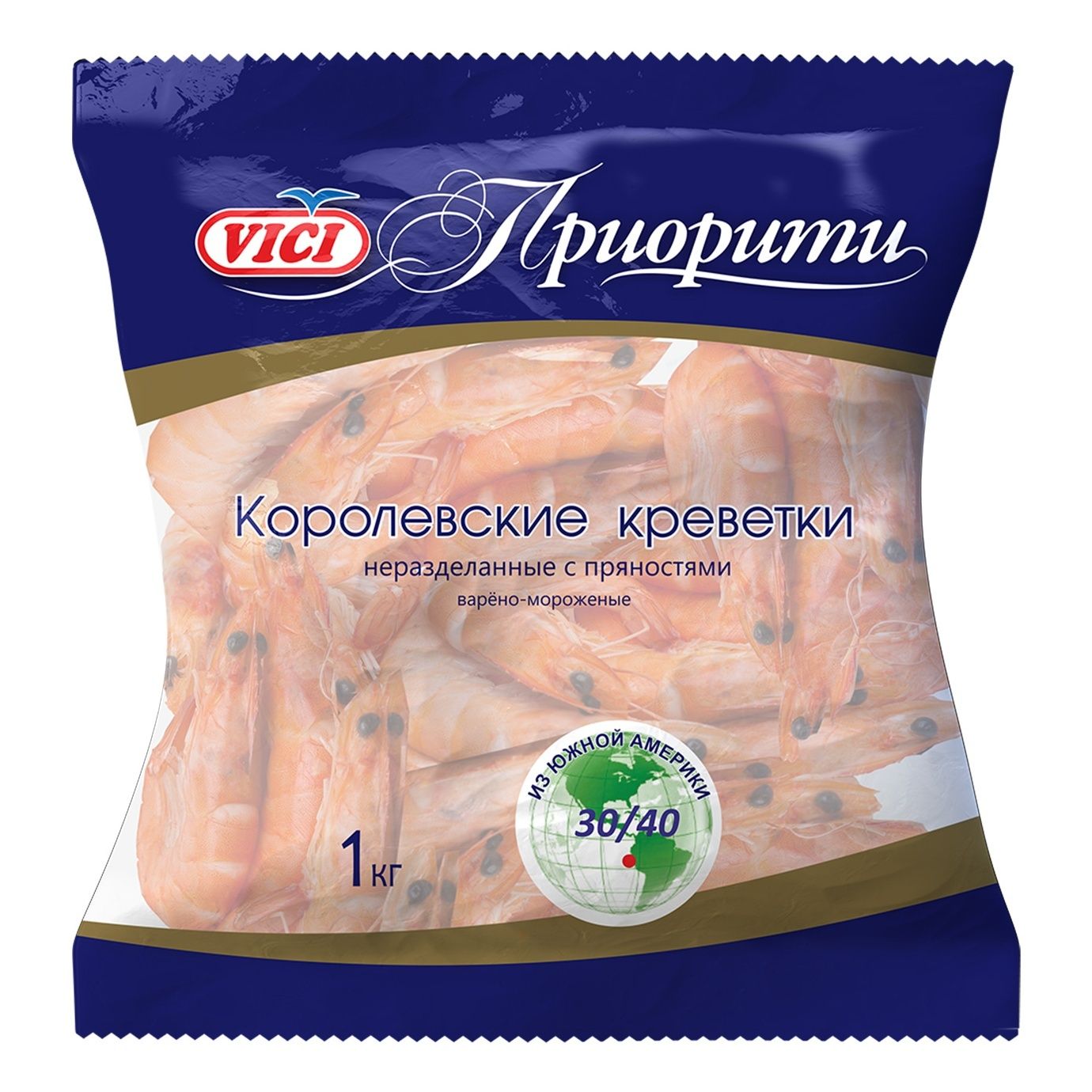 

Креветки Vici Приорити Королевские в панцире 30/40 замороженные 1 кг