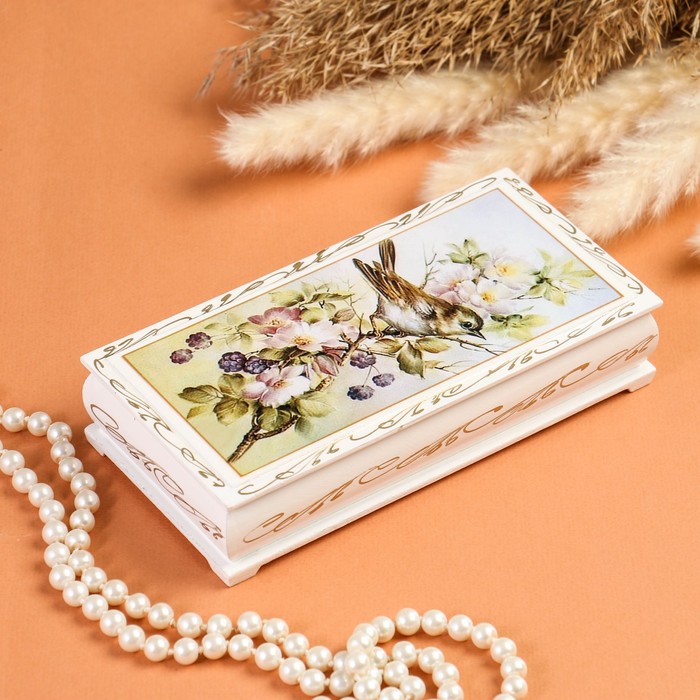 

Шкатулка - купюрница «Птица на ветке», белая, 8,5x17 см, лаковая миниатюра, Белый